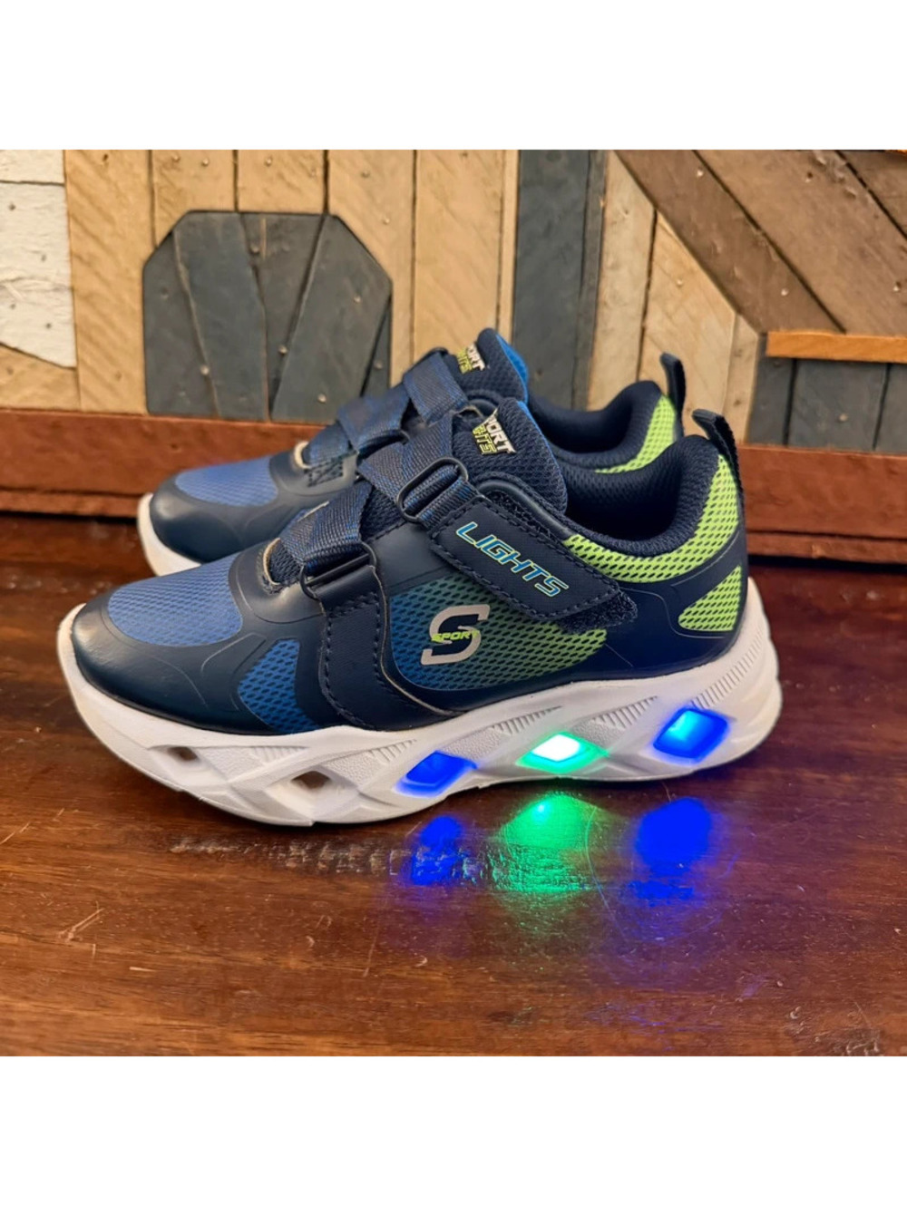 S Sport by Skechers Boys Light Up Sneakers Navy Blue Lime Green Toddler Size 11